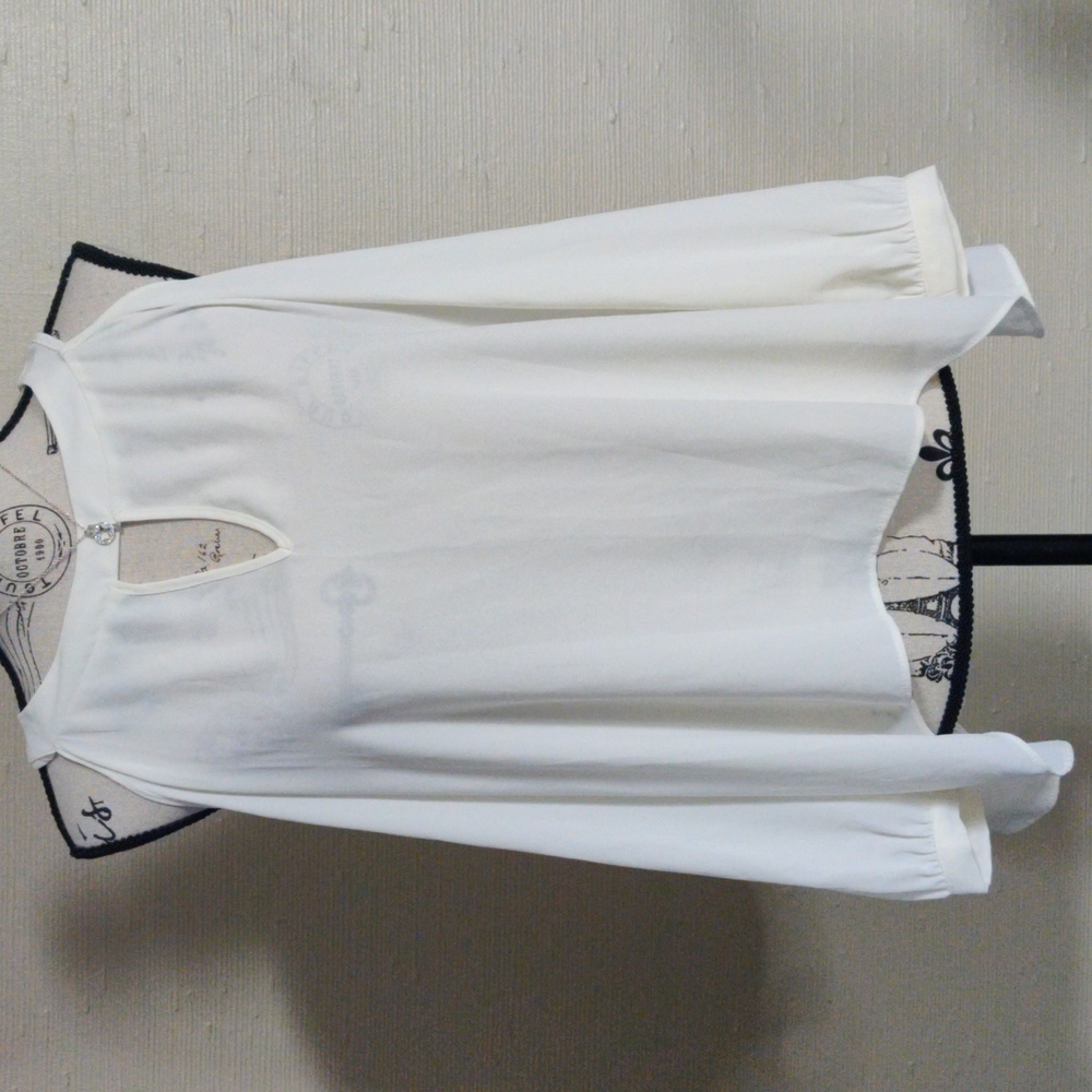 🆕 Three Eighty Two Ivory Cold Shoulder Semi-Sheer business casual Blouse_Sm